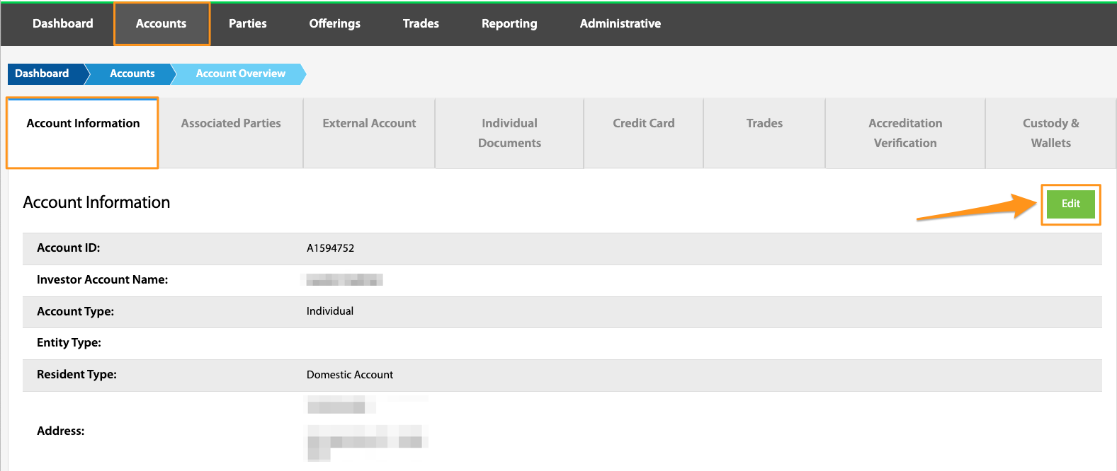 Account Information tab with the Edit button highlighted
