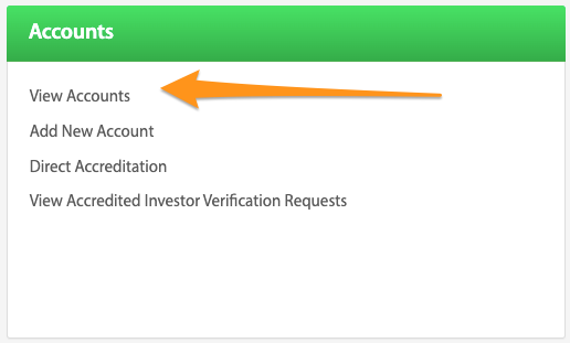 View Accounts quick link highlighted on the Accounts dashboard card
