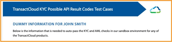 TransactCloud KYC dummy test information document title page