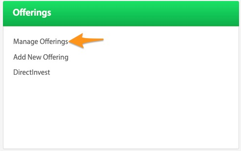 Manage Offerings link highlighted in the Offerings card on the Dashboard