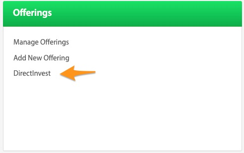 DirectInvest link highlighted in the Offerings card on the Dashboard