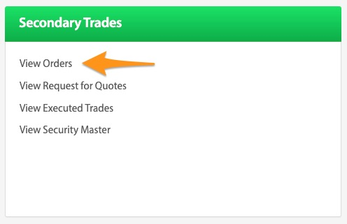 View Orders link highlighted in the Secondary Trades card