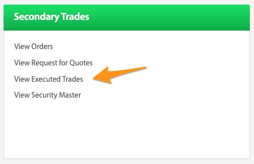 View Executed Trades link highlighted in the Secondary Trades card