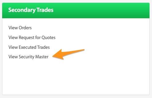 View Security Master link highlighted in the Secondary Trades card