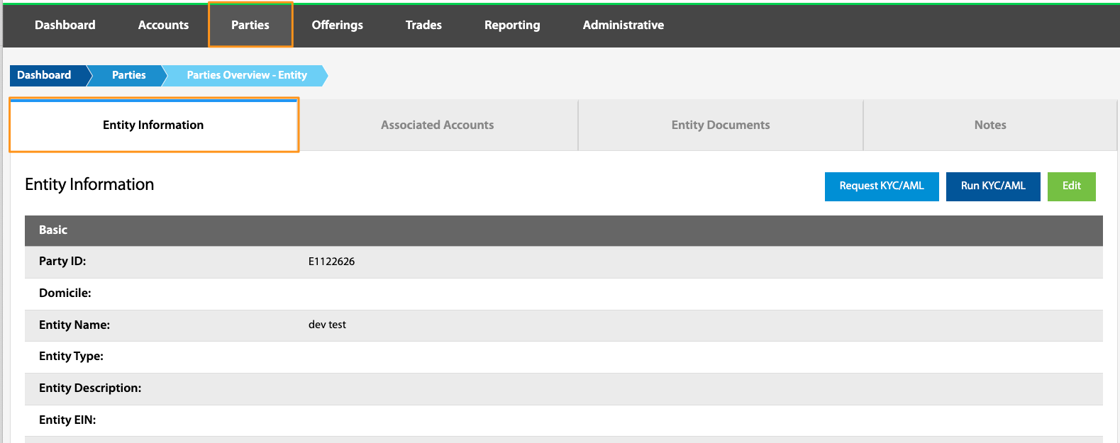 Entity Information tab showing basic entity details