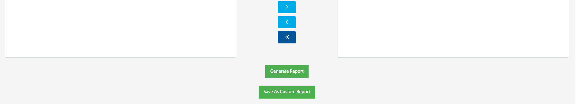 Fields Available and Selected Fields selectors with Generate Report and Save As Custom Report buttons
